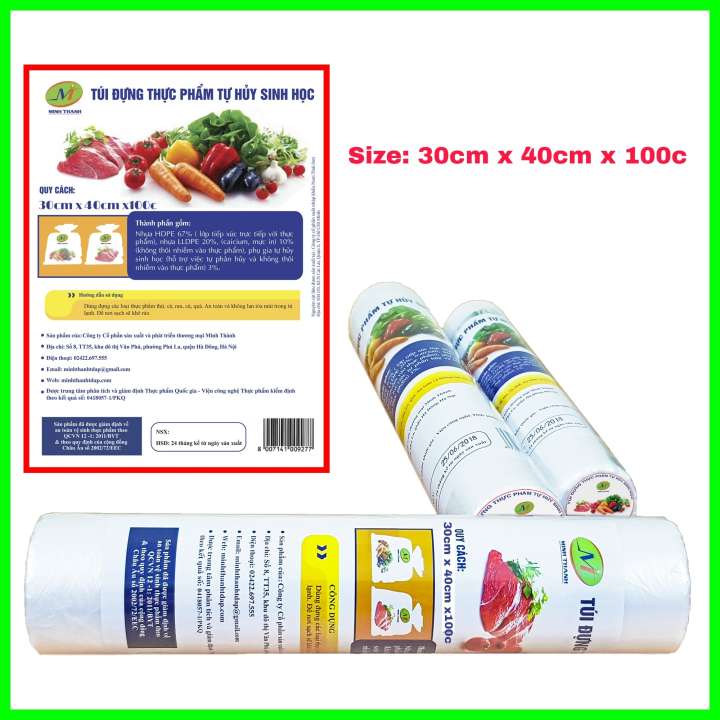 Túi đựng thực phẩm tự hủy sinh học - 30 x 40cm*100 Cái/Cuộn