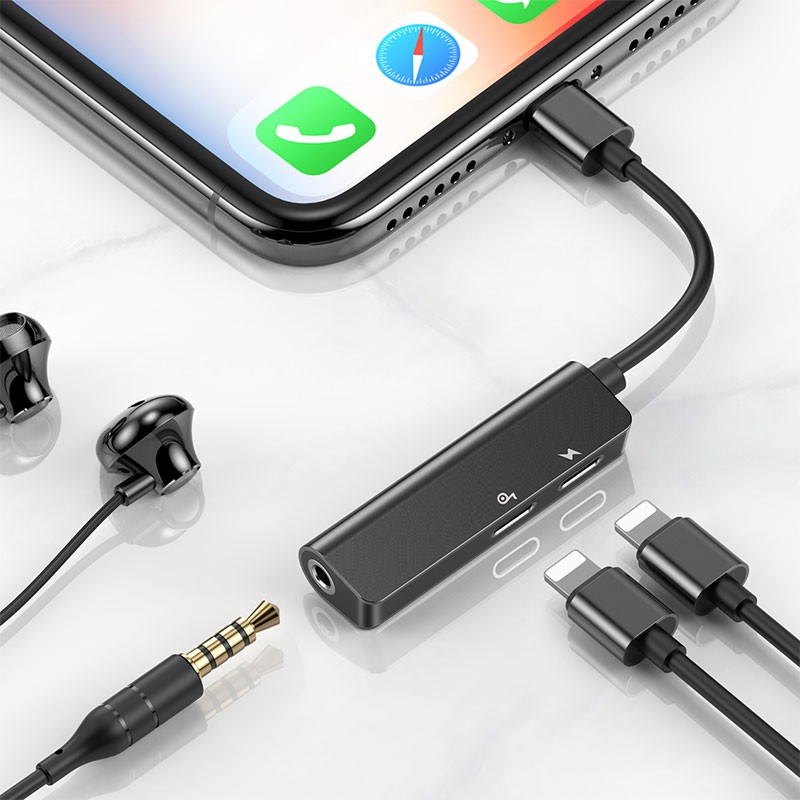 Jack chuyển đổi tai nghe baseus 3 trong 1 lightning to lightning + 3.5mm vừa sạc vừa nghe cho iphone ipad