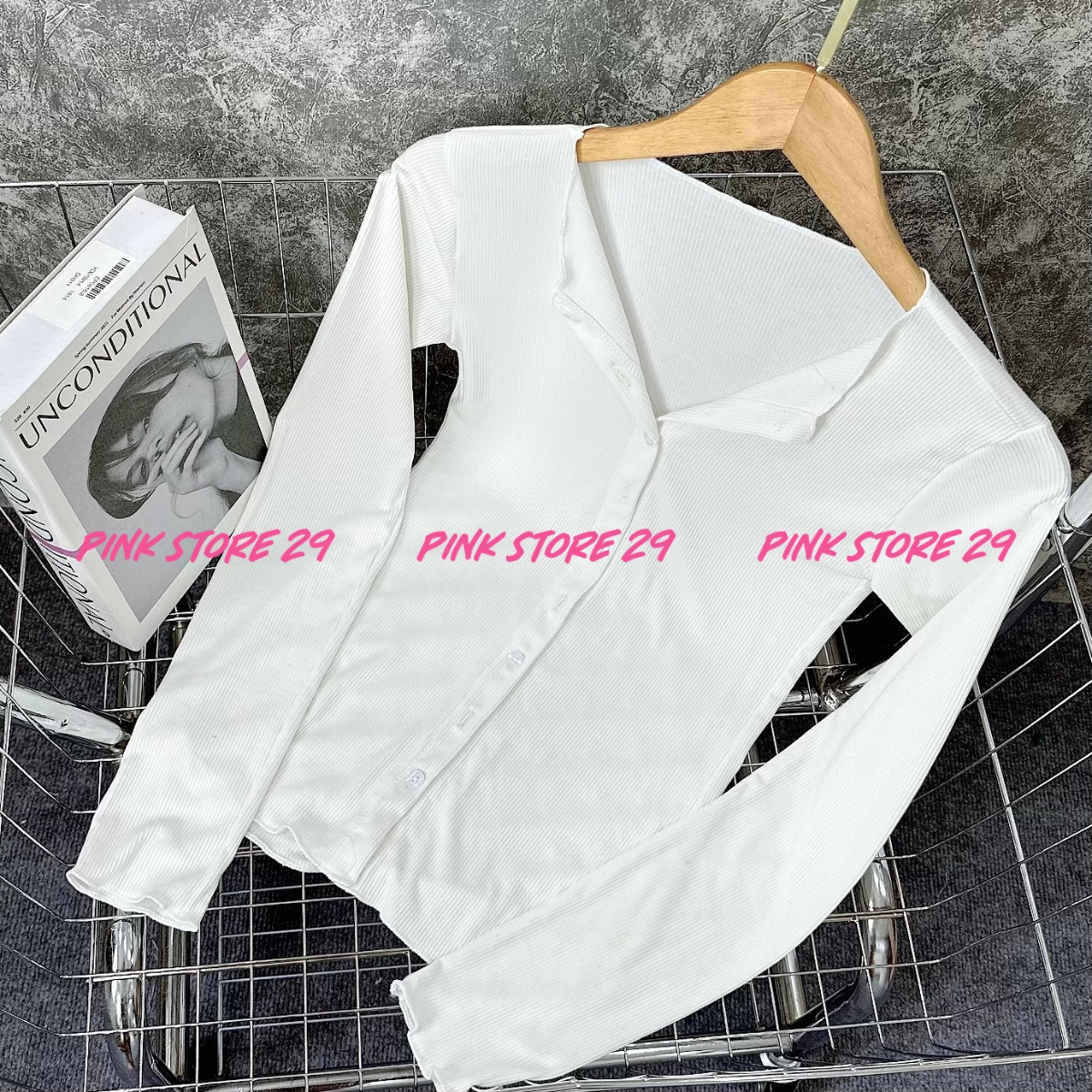 Áo kiểu tay dài PINKSTORE29 cúc cài dáng ôm body cổ kiểu gợi cảm A5557