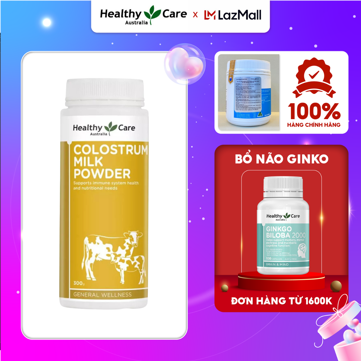 Sữa bò non Healthy Care Colostrum Milk Powder 300g của Úc