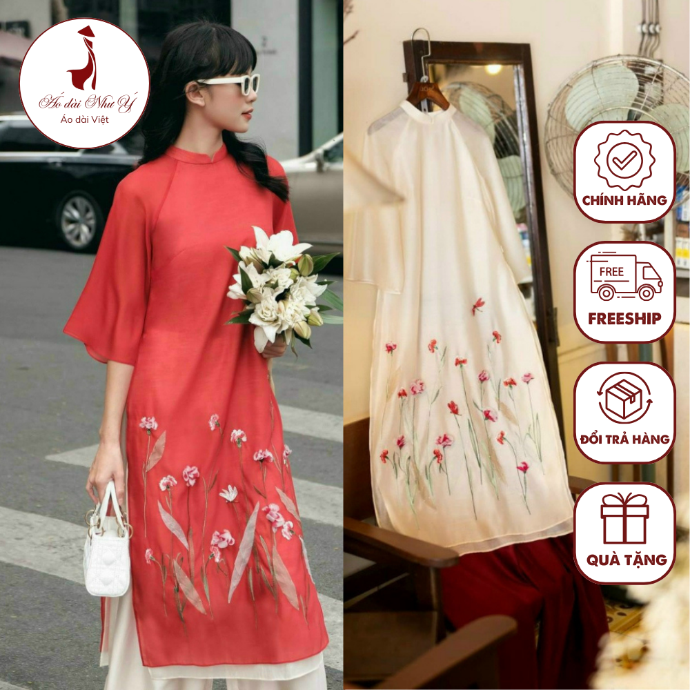 Áo dài cách tân ❤️free ship❤️ đính kết chất liệu tơ cao cấp - áo dài như ý - ad18