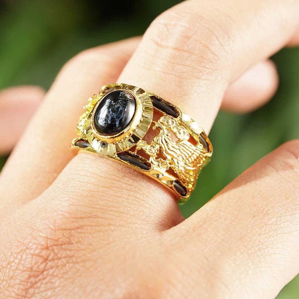 Nhẫn Nam Long Đuôi Voi Chạm Long & Phụng - Đính Đá Thạch Anh -  Xua Đi Vận Rủi  - Tình Duyên Như Ý - Tặng Kèm Hộp Sang Trọng - Phiếu Bảo Hành