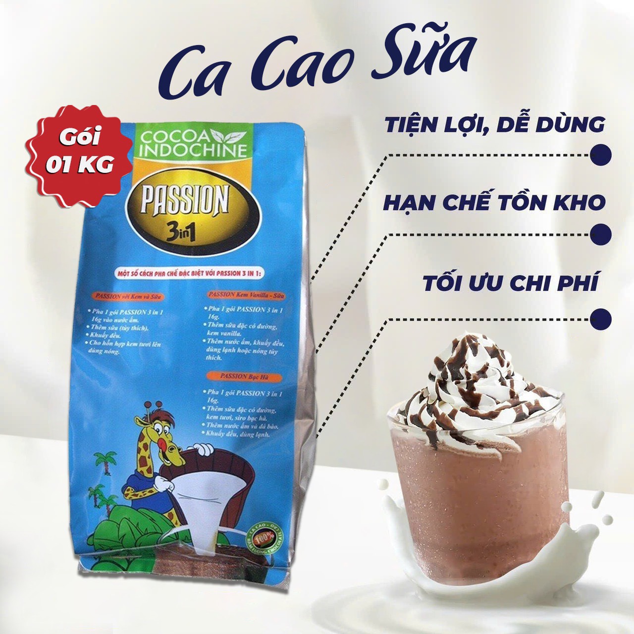 Bột Cacao sữa hoà tan Passion 3 in 1 - Túi 1 kg