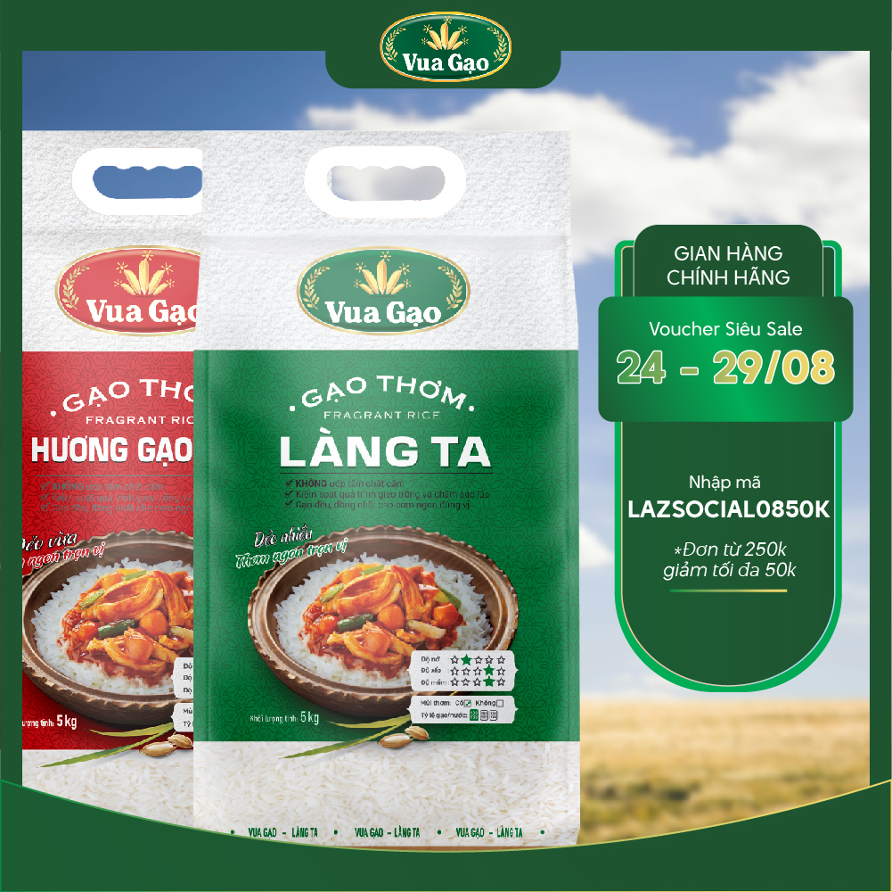 Combo gạo hương việt + gạo thơm làng ta - chính hãng vua gạo - túi 5kg