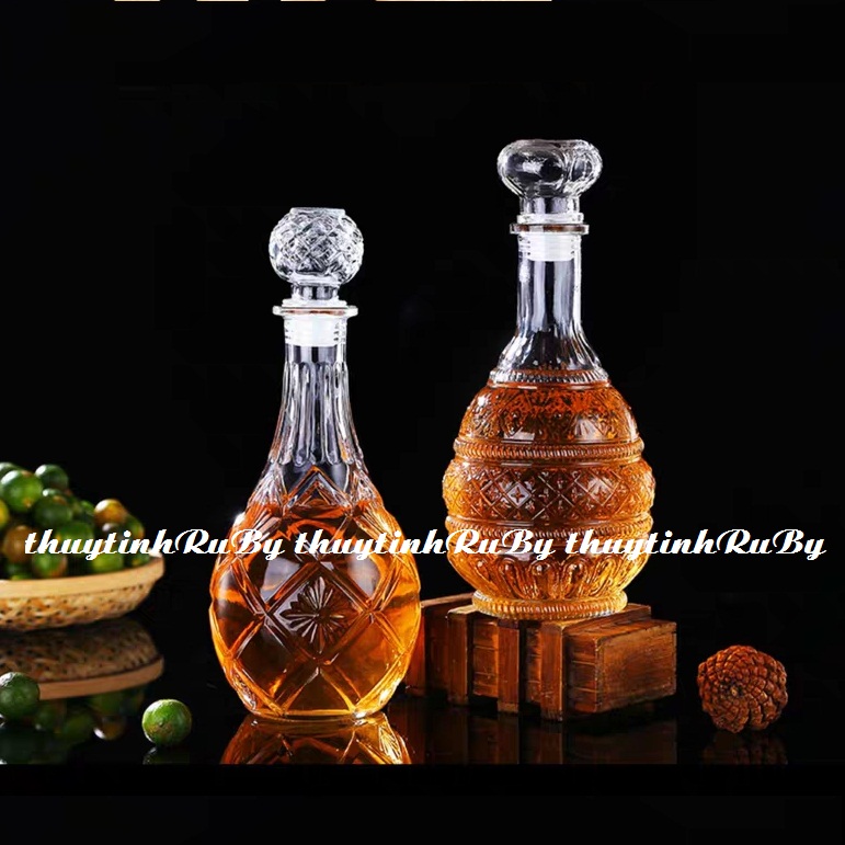 Combo 2 Bình Rượu Thủy Tinh Pha Lê 500ml -1000Ml, Bình Ngâm Rượu, Chai Trưng Rượu Kiểu, Hu Lo Ngâm Nhân Sâm, Vo Chai Rượu Kiểu