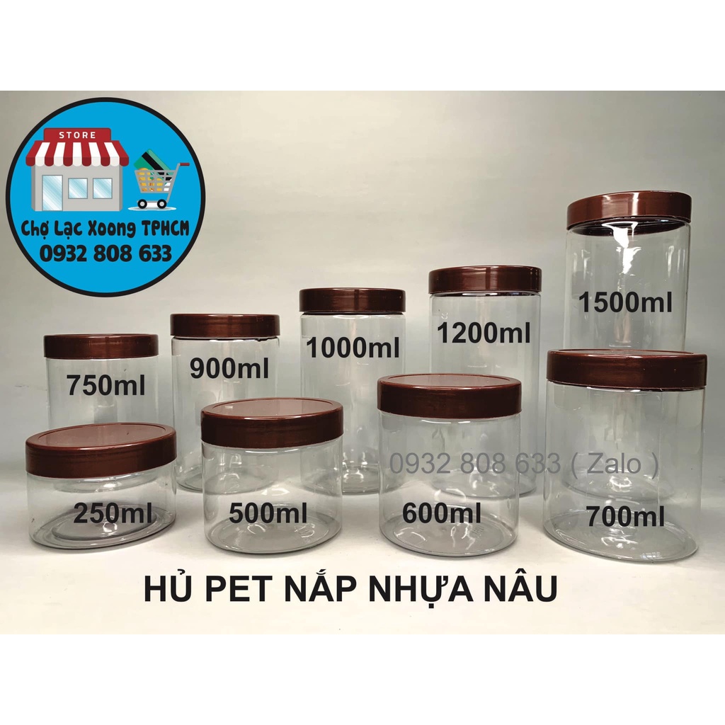 Hủ nhựa pet nắp nhựa nâu cao cấp đủ size