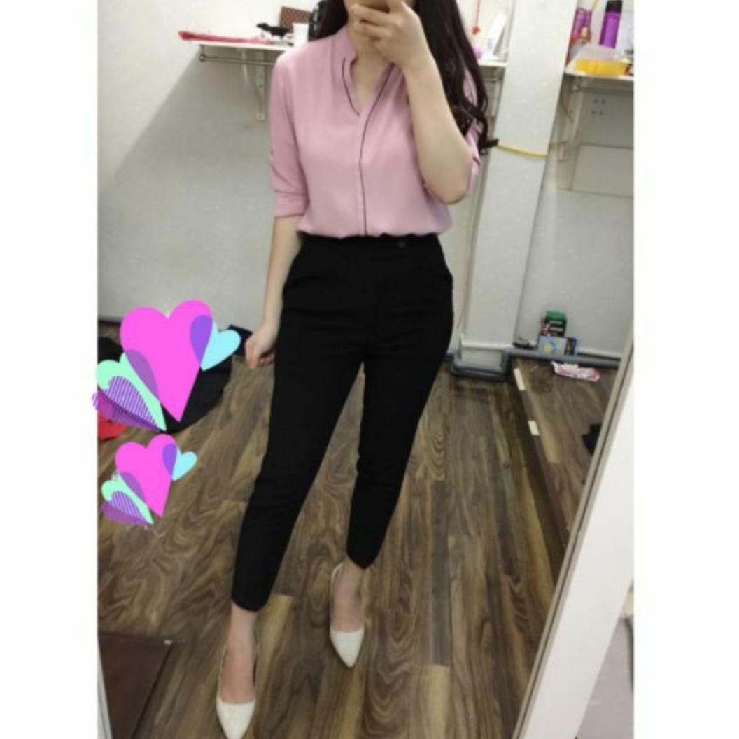 Áo sơ mi nữ phối viền dài tay cao cấp
