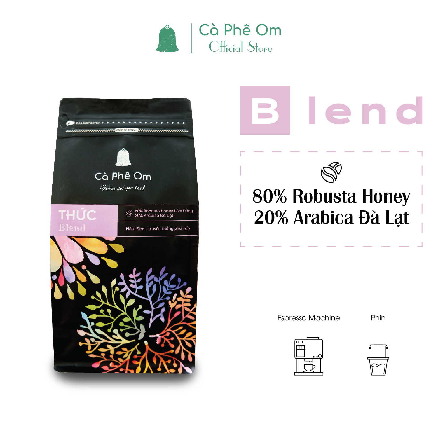500gr Cà phê hạt blend Robusta Honey Arabica Đà Lạt rang mộc, cafe rang xay nguyên chất pha phin, pha máy