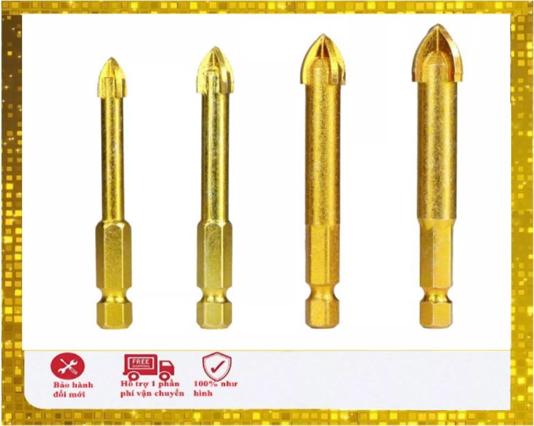 Bộ 4 mũi khoan đa năng 4 cạnh từ 6 đến 12mm khoan trên nhiều vật liệu,khoan kính,khoan gạch,khoan đá hoa...