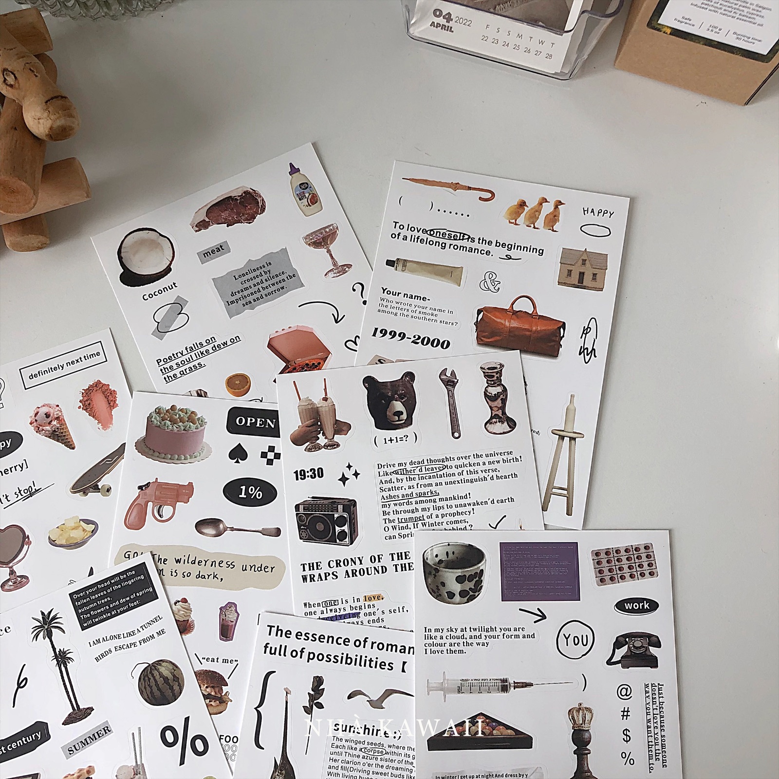 Set 2 tấm sticker Retro cắt sẵn, trang trí bullet journal