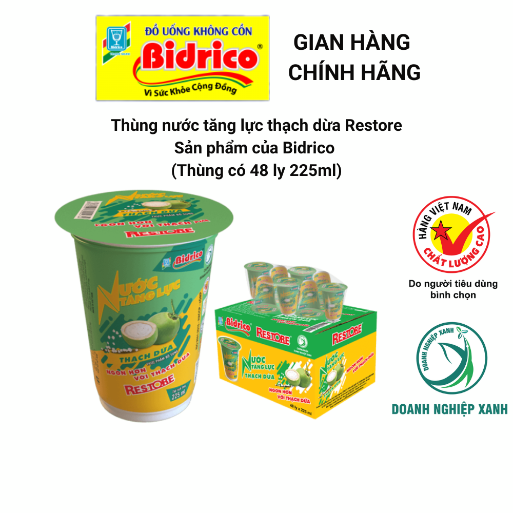 Nước Tăng Lực Thạch Dừa Restore ( Thùng 48 ly 225ml ) - Sản phẩm của Bidrico