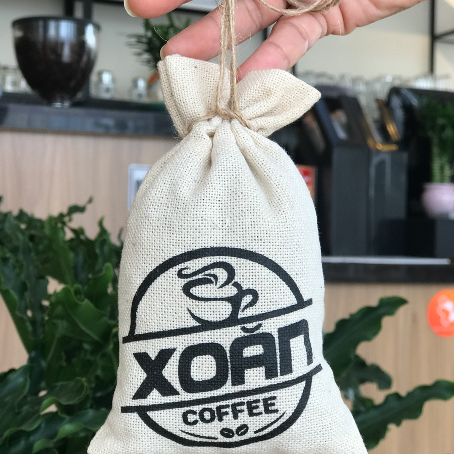 Túi thơm cà phê xoăn coffee hạt cà phê robusta rang mộc treo xe ô tô, trong phòng, khử mùi hôi, chống say xe