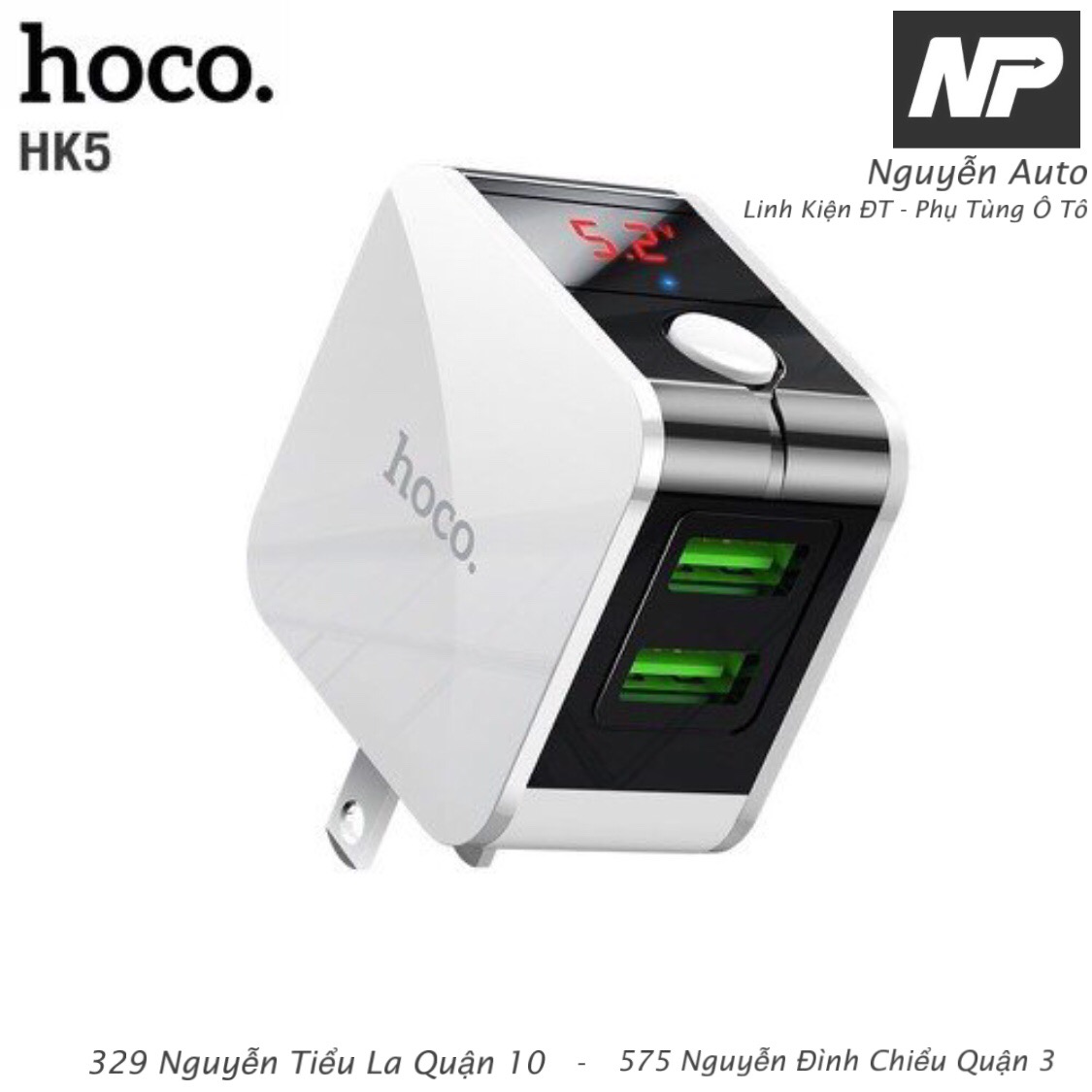 - củ sạc nhanh hoco hk5 dual usb - tự ngắt khi đầy pin