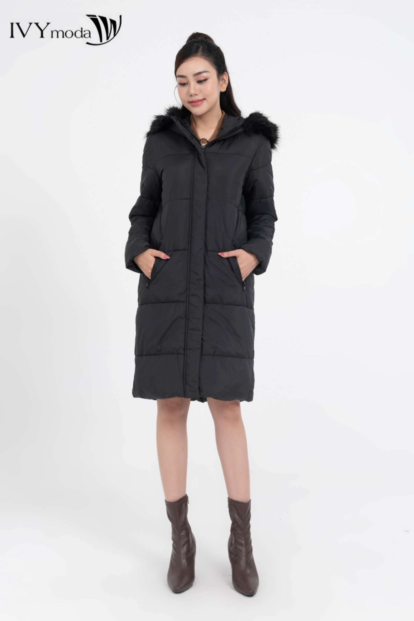 Áo khoác phao nữ dáng suông dài ivy moda ms 71b8857