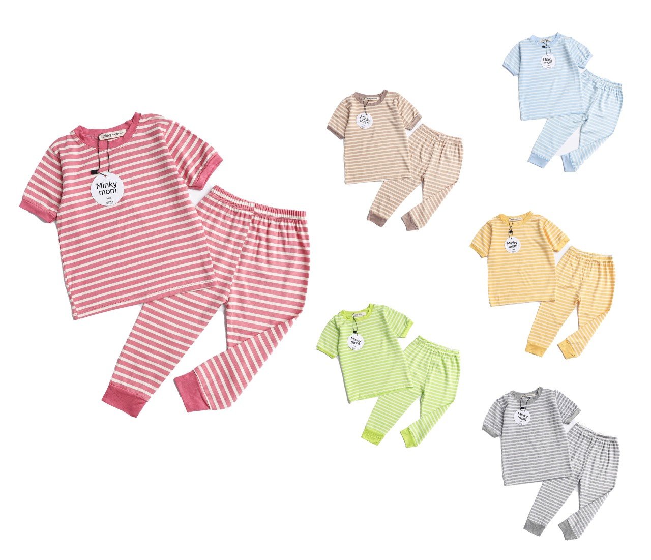 Bộ tay ngắn quần dài sọc ngang size 8-29kg thun lạnh minky mom cho bé trai/ bé gái