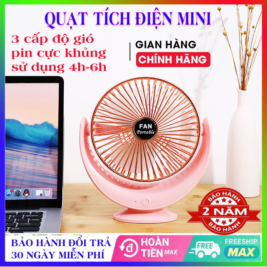 Quạt mini tích điện để bàn có cổng usb, quạt mini cầm tay sạc pin quạt mini cầm tay 3 tốc độ gió, tiếng ồn thấp, pin sử dụng 3h-6h tặng kèm pin sạc và cáp sạc usb