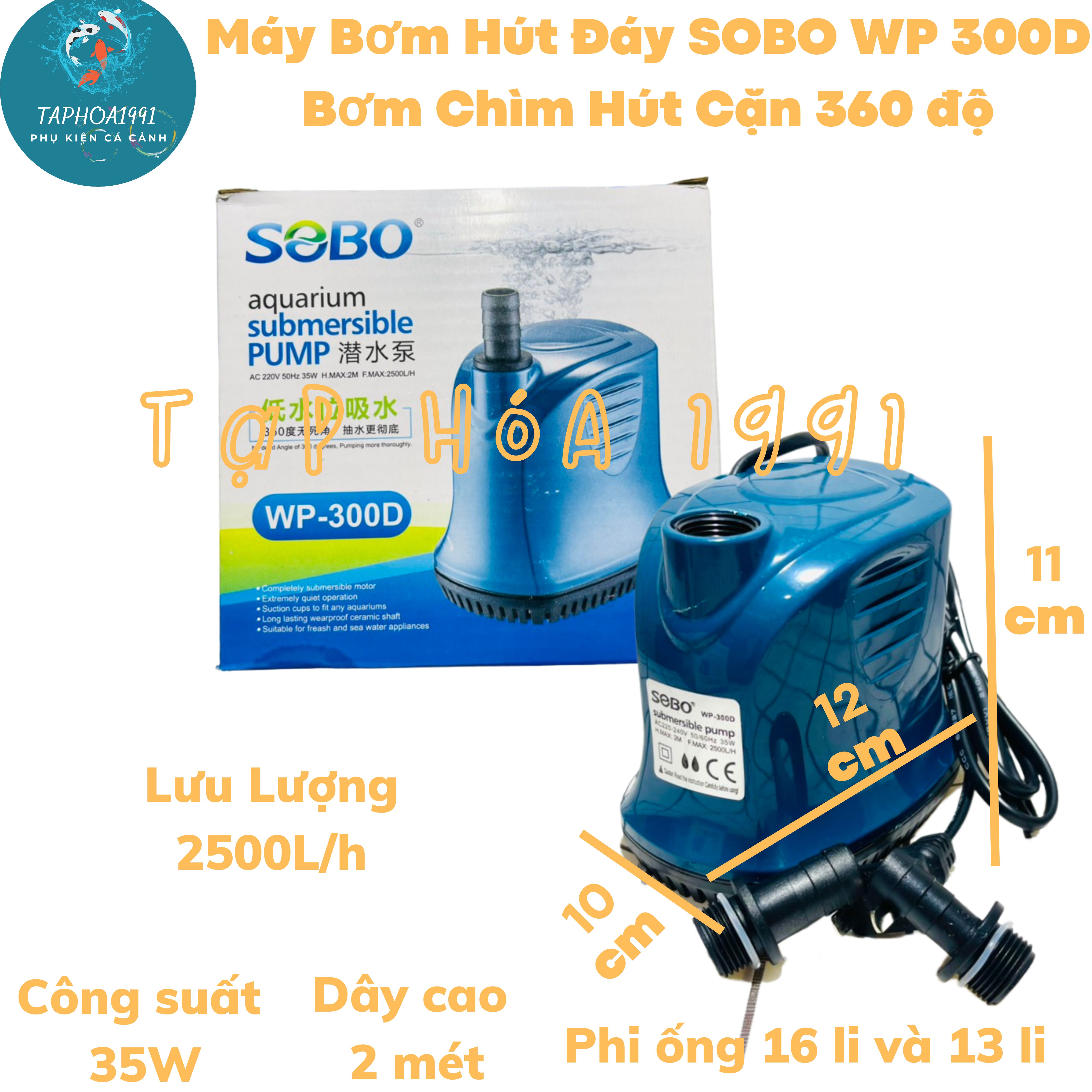 Máy bơm hút đáy sobo wp-300d 35w bơm chìm hút cặn 360 độ hồ cá wp 300d