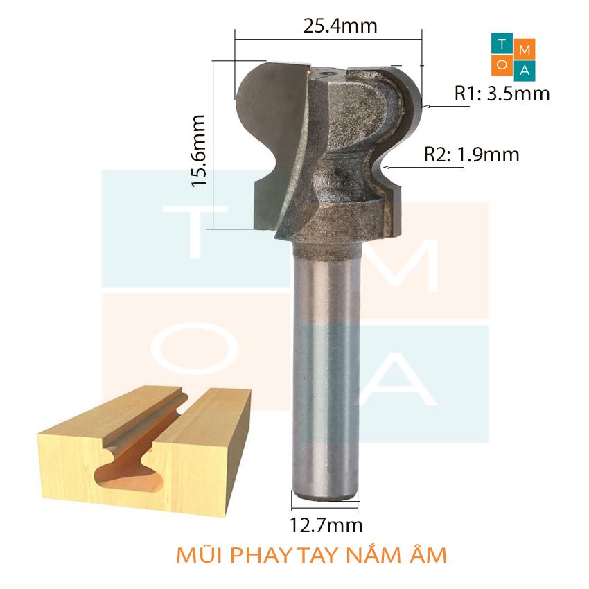 MŨI SOI GỖ - MŨI PHAY TAY NẮM ÂM 12.7×25.4×15.6MM