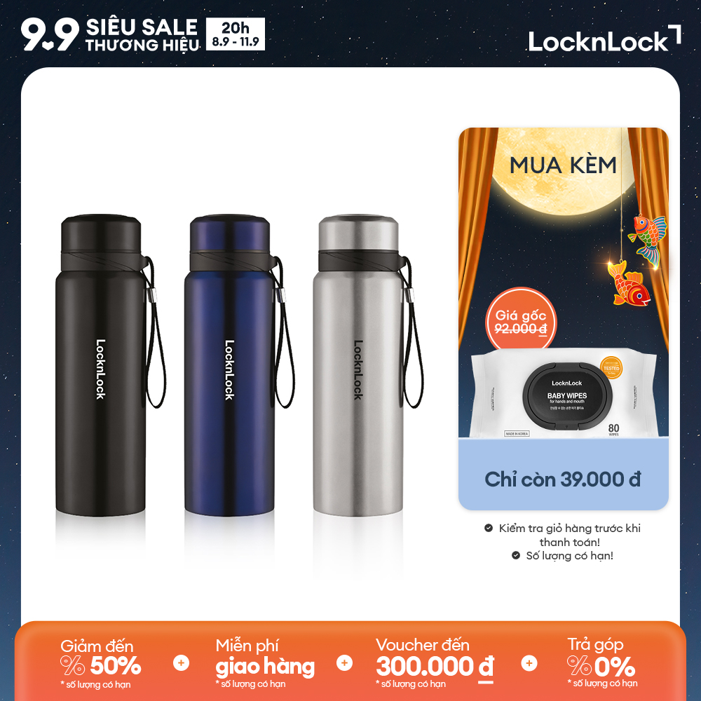 LHC6180 - Bình giữ nhiệt Lock&Lock Vacuum Bottle 800ml Thép không gỉ - Có dây xách, nhỏ gọn, giữ nhiệt 24h Giới hạn 5 sản phẩm/đơn hàng