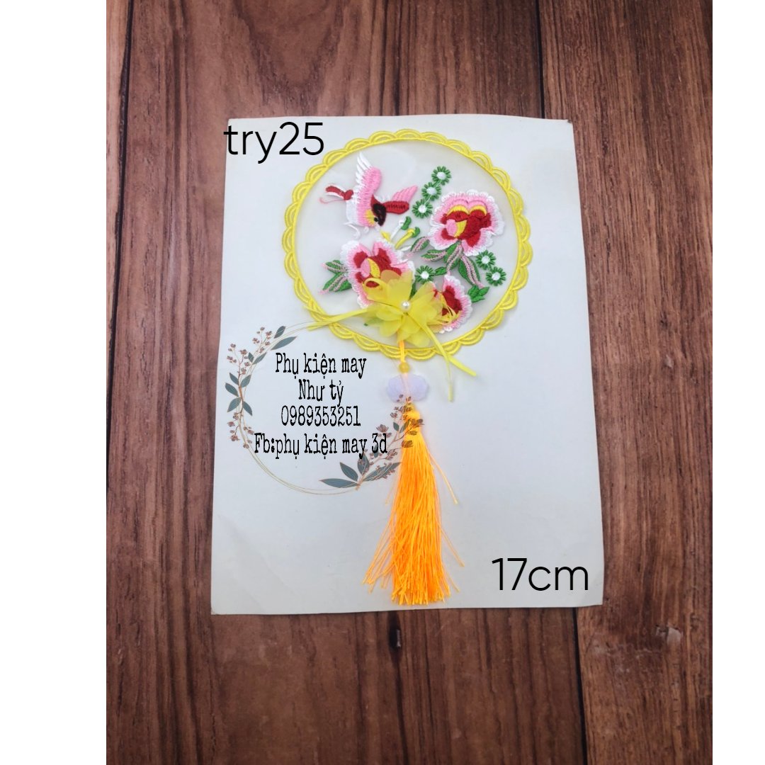 Tấm tròn thêu kèm dây 17cm trang trí áo dài