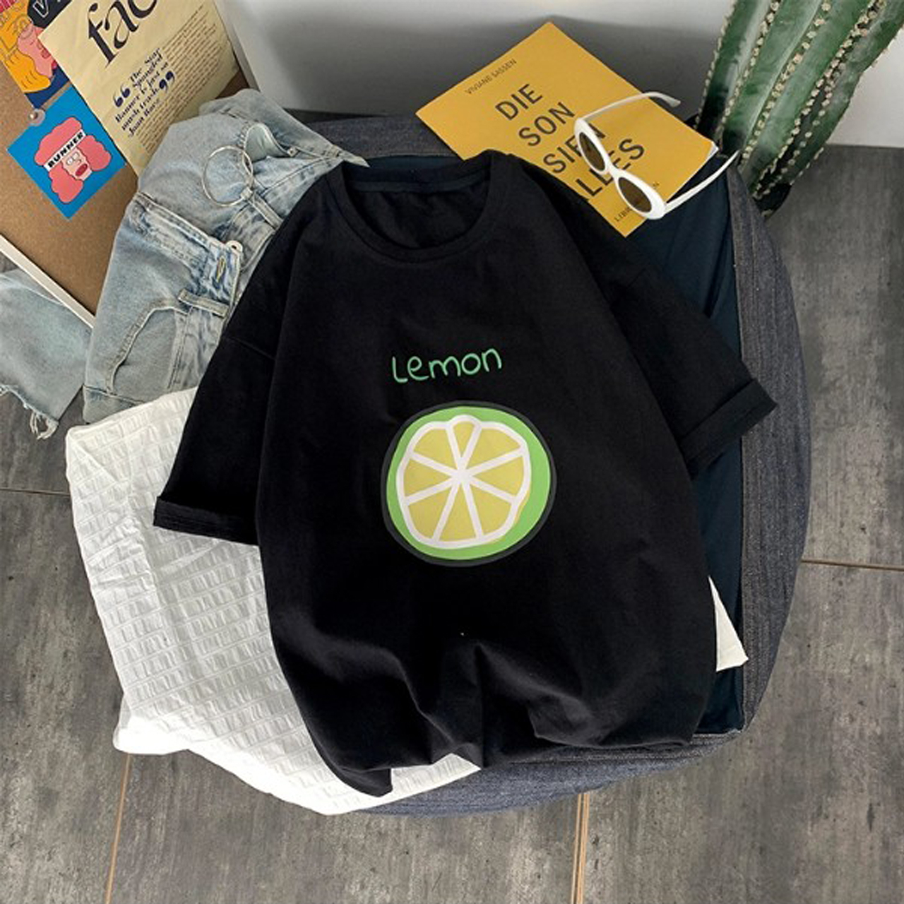 [HCM]Áo thun tay lỡ nữ phông form rộng freesize mặc cặp nhóm lớp đi học in hình trái cây dáng Unisex