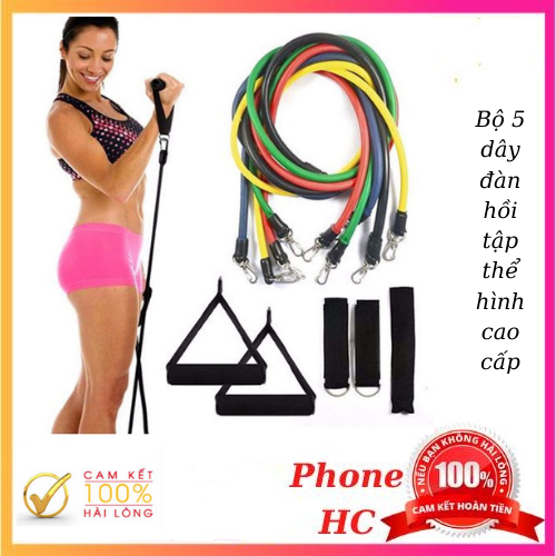 Bộ 5 dây đàn hồi tập thể hình cao cấp - dụng cụ tập gym - thể thao- Dây đàn hồi tập Gym bộ dây tập thể lực 5 màu - Dây tập kháng lực 100LB tiêu chuẩn