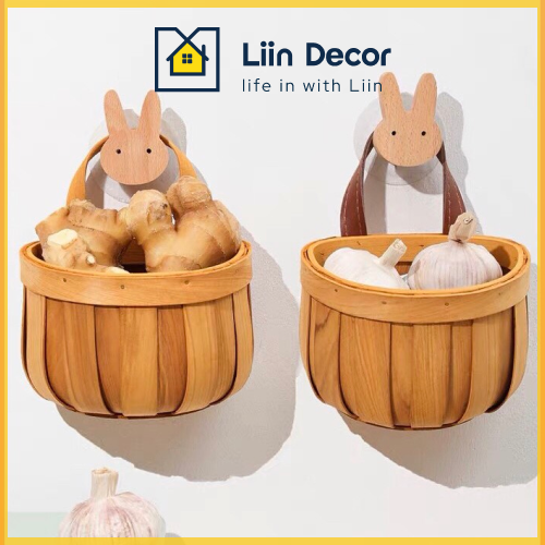 Giỏ đựng hành tỏi ớt, giỏ đan tre treo tường, rỏ treo đựng đồ, giỏ mây có quai liin decor