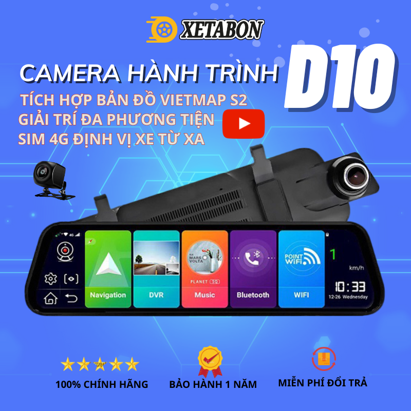 Camera Hành Trình XETABON D10 - Màn Hình 10 Inch, Full HD