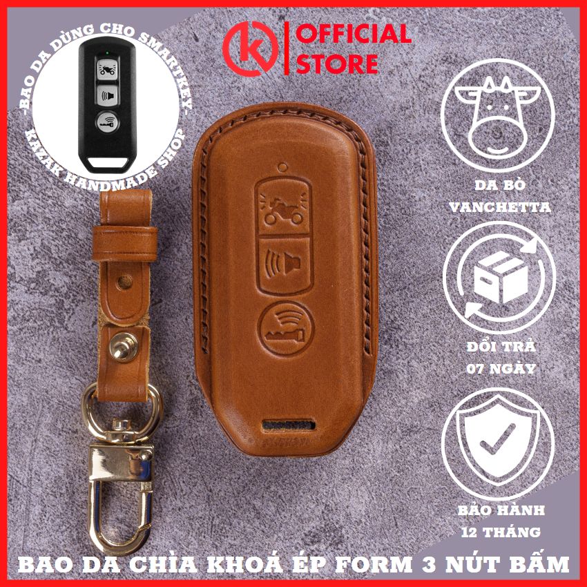 Bao da bảo vệ chìa khoá xe máy s3 honda sh 2015, sh mode, pcx, bao da ép form 3 nút bấm ốp chìa khoá da thật bọc chìa khoá xe máy hon-s3
