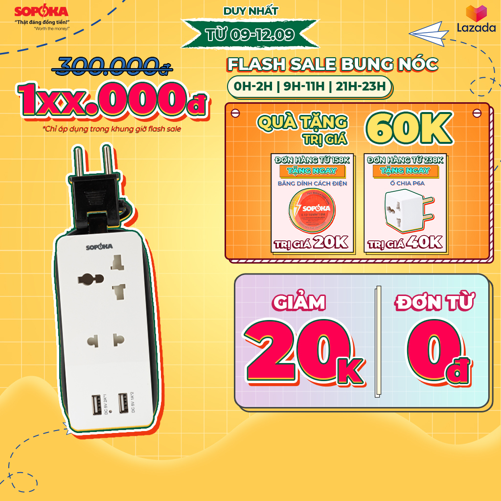 Ổ cắm điện thông minh SOPOKA Q2U Q4U tích hợp cổng USB tiện lợi