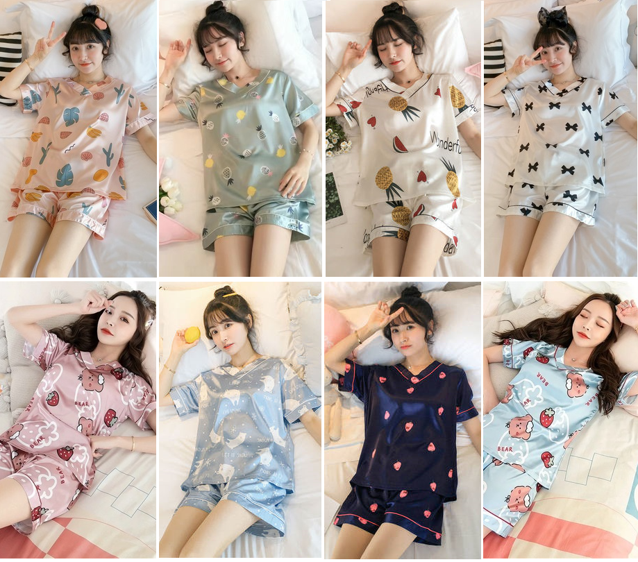 Bộ lụa nữ, quần đùi áo cộc, cổ tim