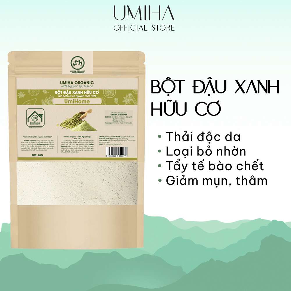 Bột đậu xanh đắp mặt nạ hữu cơ umihome nguyên chất 40g | green bean powder 100% organic