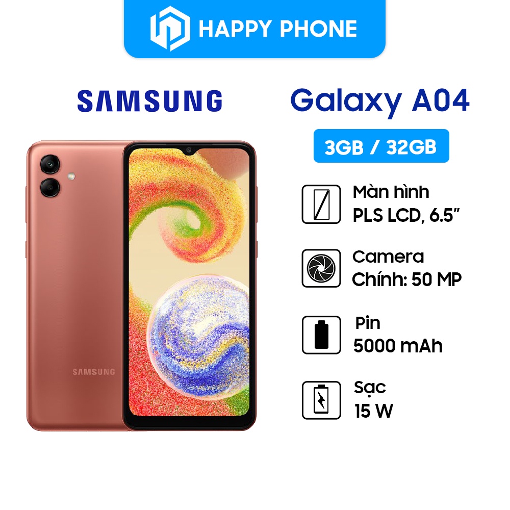 Điện Thoại Samsung Galaxy A04 - Hàng Chính Hãng, Bảo Hành 12 Tháng, Mới 100%