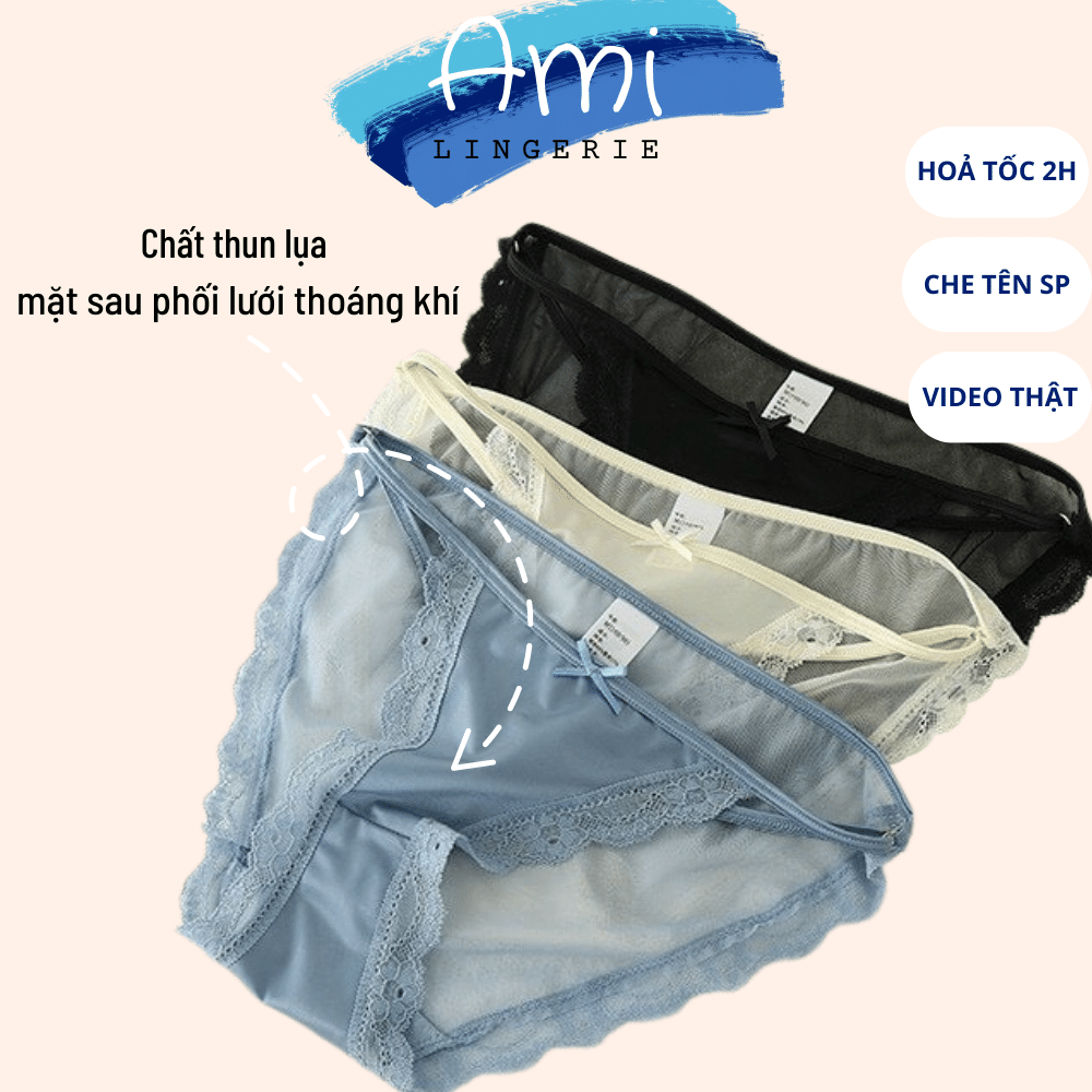 Quần lót lụa dây hông gợi cảm , quần chip nữ lụa phối ren lưới sexy