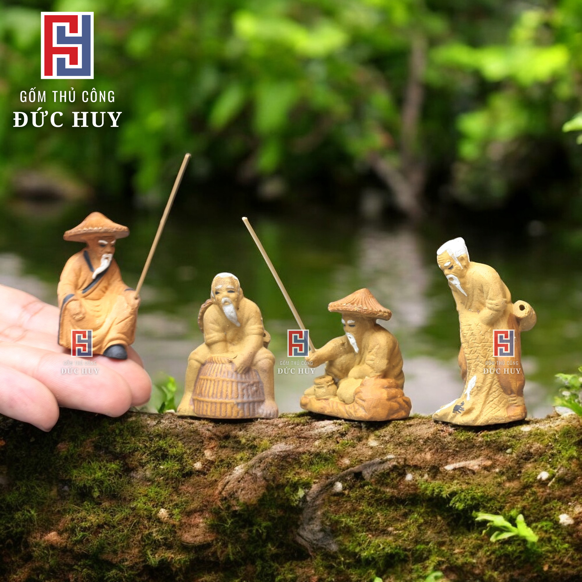 Combo 4 Tượng GỐM Mini - Trang Trí Hòn Non Bộ - Tiểu Cảnh - Bể Cá