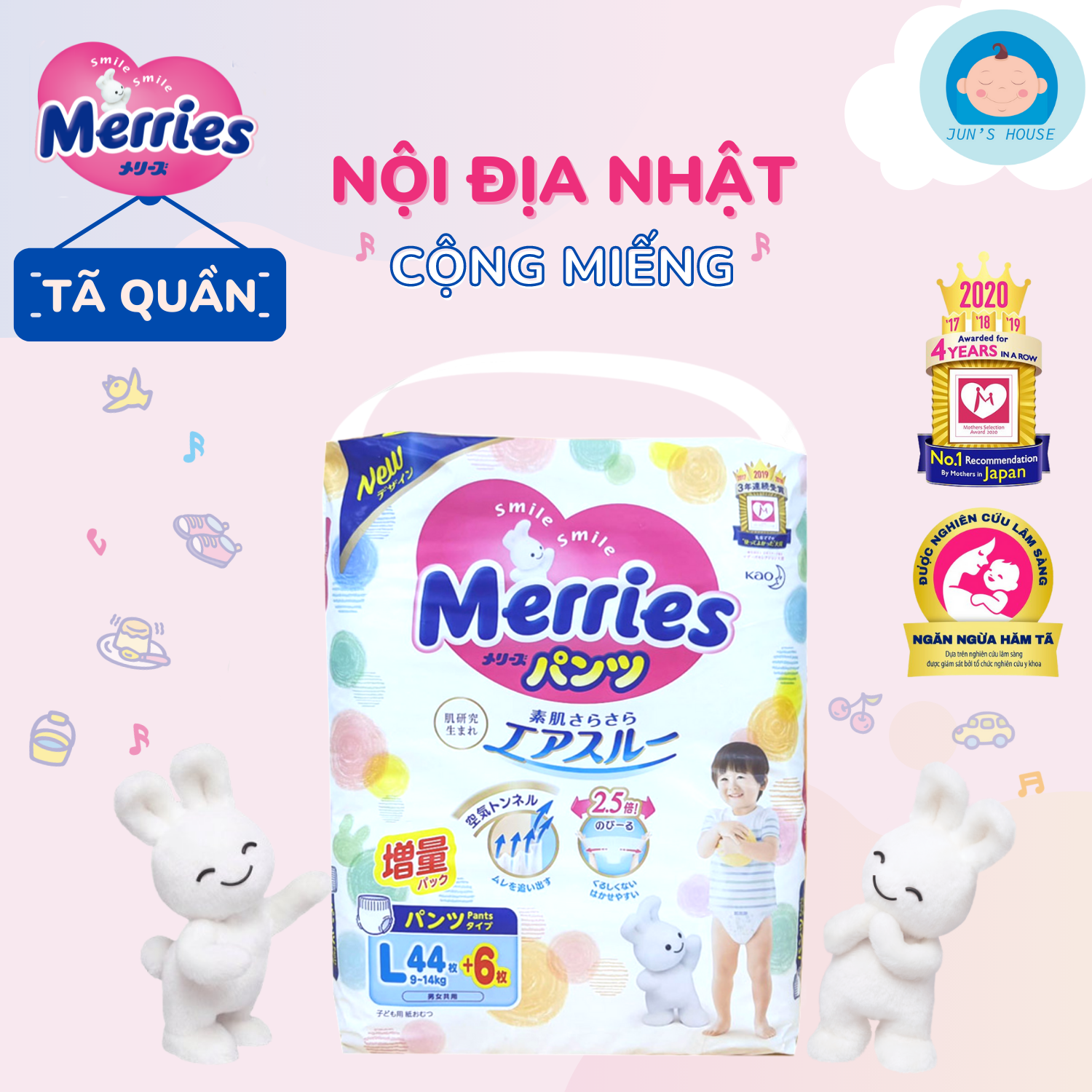 Tã bỉm quần Merries nội địa Nhật size M64 L50 XL44
