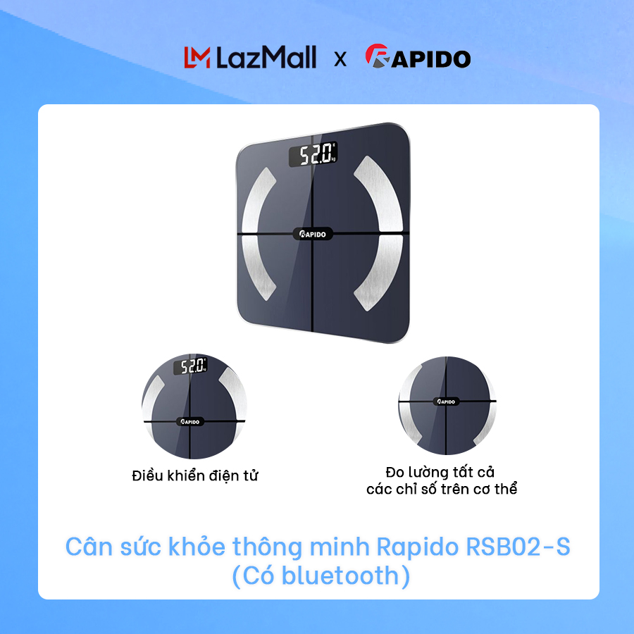 Cân sức khỏe thông minh RSB02-S  màu đen có Bluetooth màn hình LCD hàng chính hãng