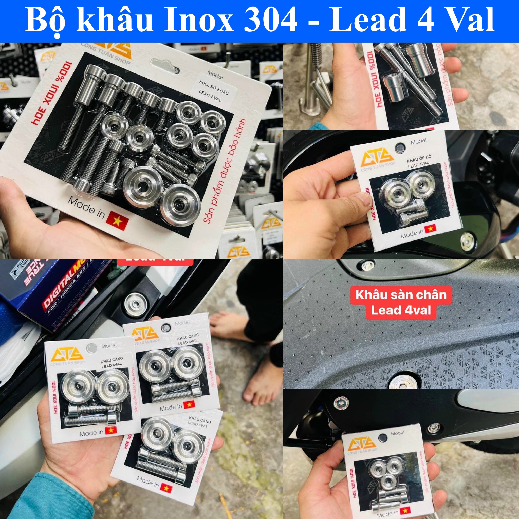 Bộ khâu ốc Inox 304 Lead 4 val CTS: khâu lốc nồi, ốp pô, khâu cảng, sàn chân, khâu nắp nhựa nồi