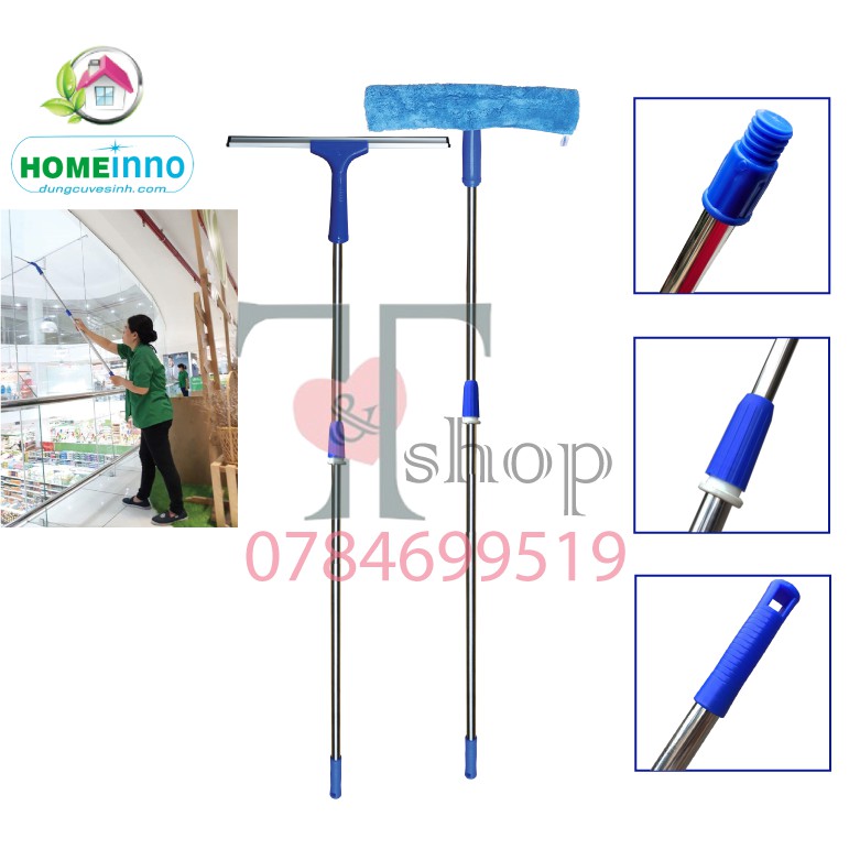 Bộ cây lau kính, gạt nước kiếng homeinno cán dài 1m4