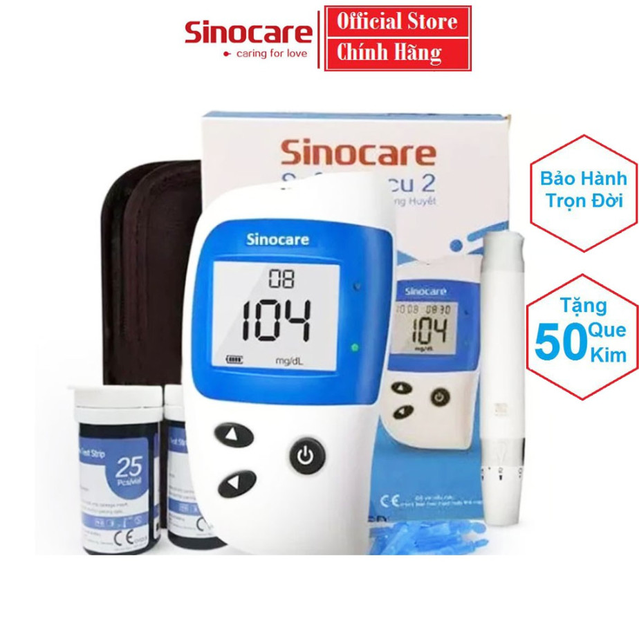 Máy Đo Đường Huyết Safe Accu 2 Chính Hãng Sinocare Tặng Kèm 50 Que Và 50 Kim