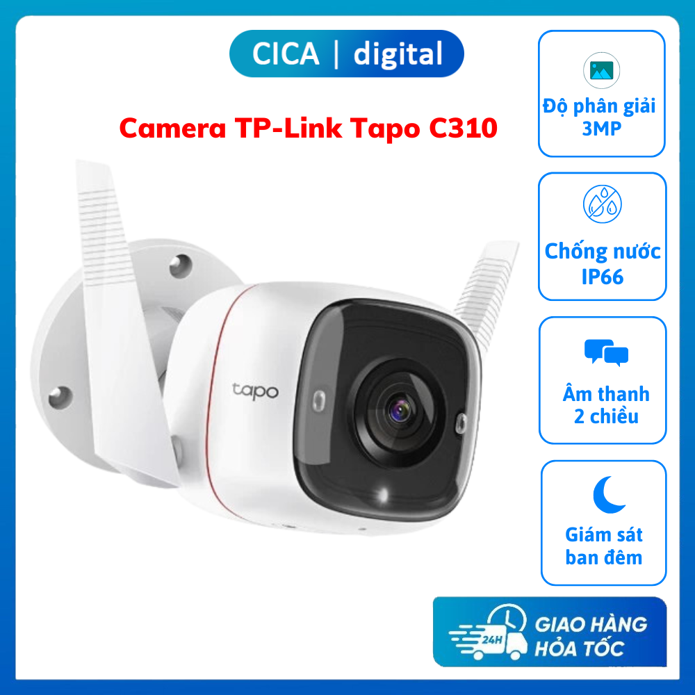 Camera IP Wifi TP-Link Tapo C310 3MP Giám Sát An Ninh Ngoài Trời, Phát hiện chuyển động, Hình siêu nét, Chống nước IP66, Đàm thoại 2 chiều, Bảo hành 24 tháng - Thương hiệu TP-Link Giá 761,000 Đồng*Miễn phí vận chuyển