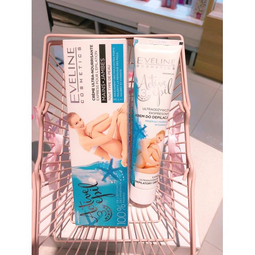 Kem tẩy lông Eveline Active Depil chiết xuất khoáng chất biển 125ML TẶNG Kem dưỡng da tay Eveline Extra Soft SOS siêu mềm mịn 100ML