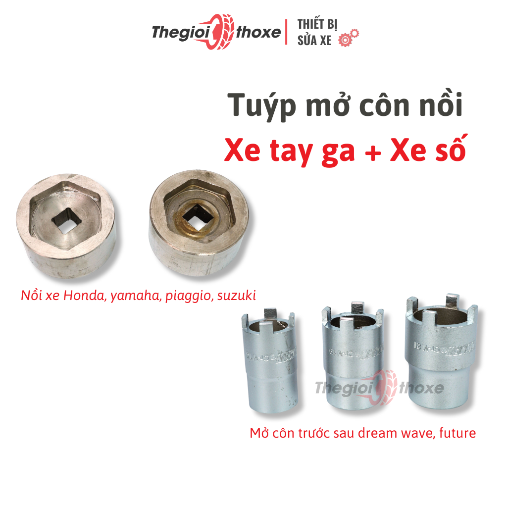 Tuýp mở nồi xe máy honda 16-21-19 | khẩu mở nồi xe tay ga 39-41, 34-46 dùng súng 1/2 không cần đầu chuyển | thế giới thợ xe