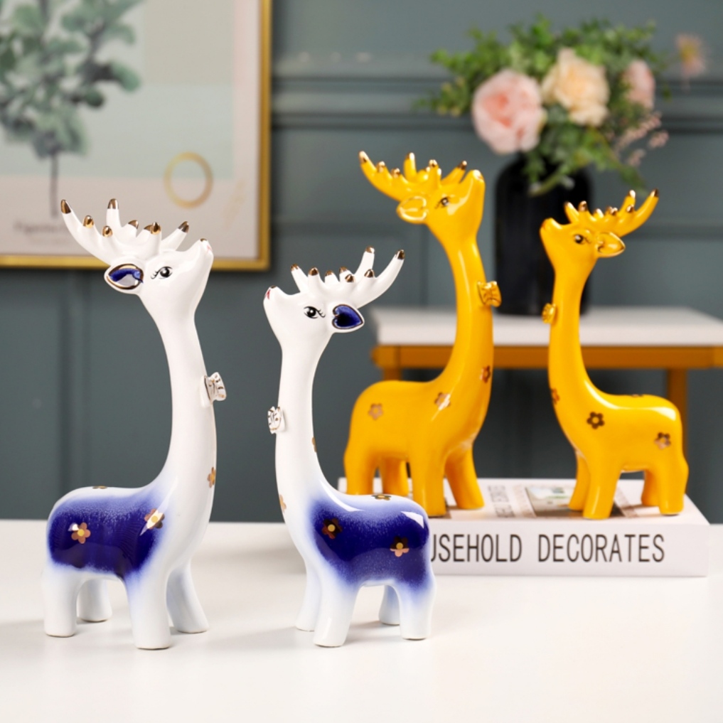 Tượng Đôi hươu sứ trang trí, decor nhà cửa, phòng khách