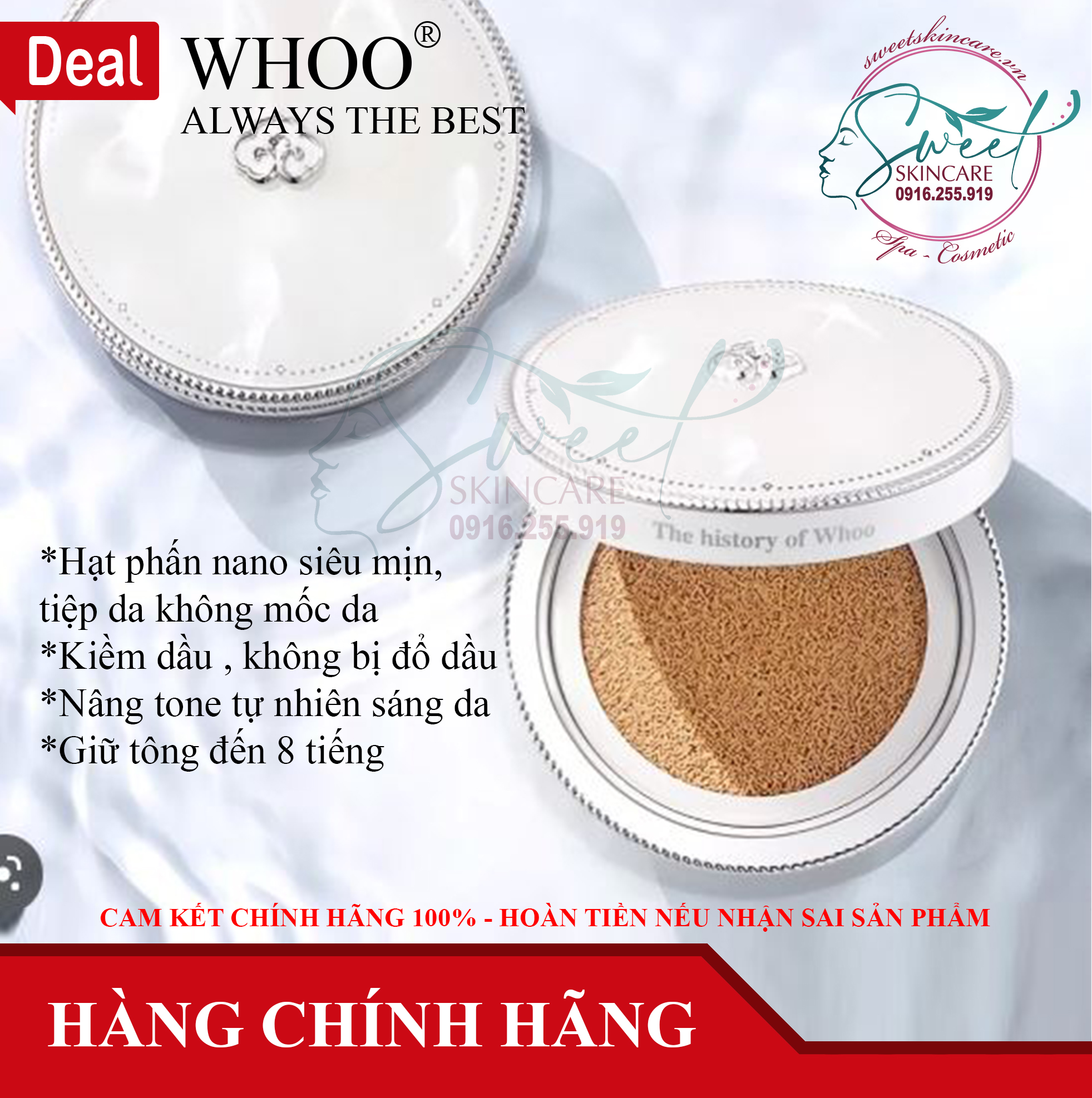 Phấn Nước Dưỡng Trắng WHOO Radiant White Moisture Cushion Foundation