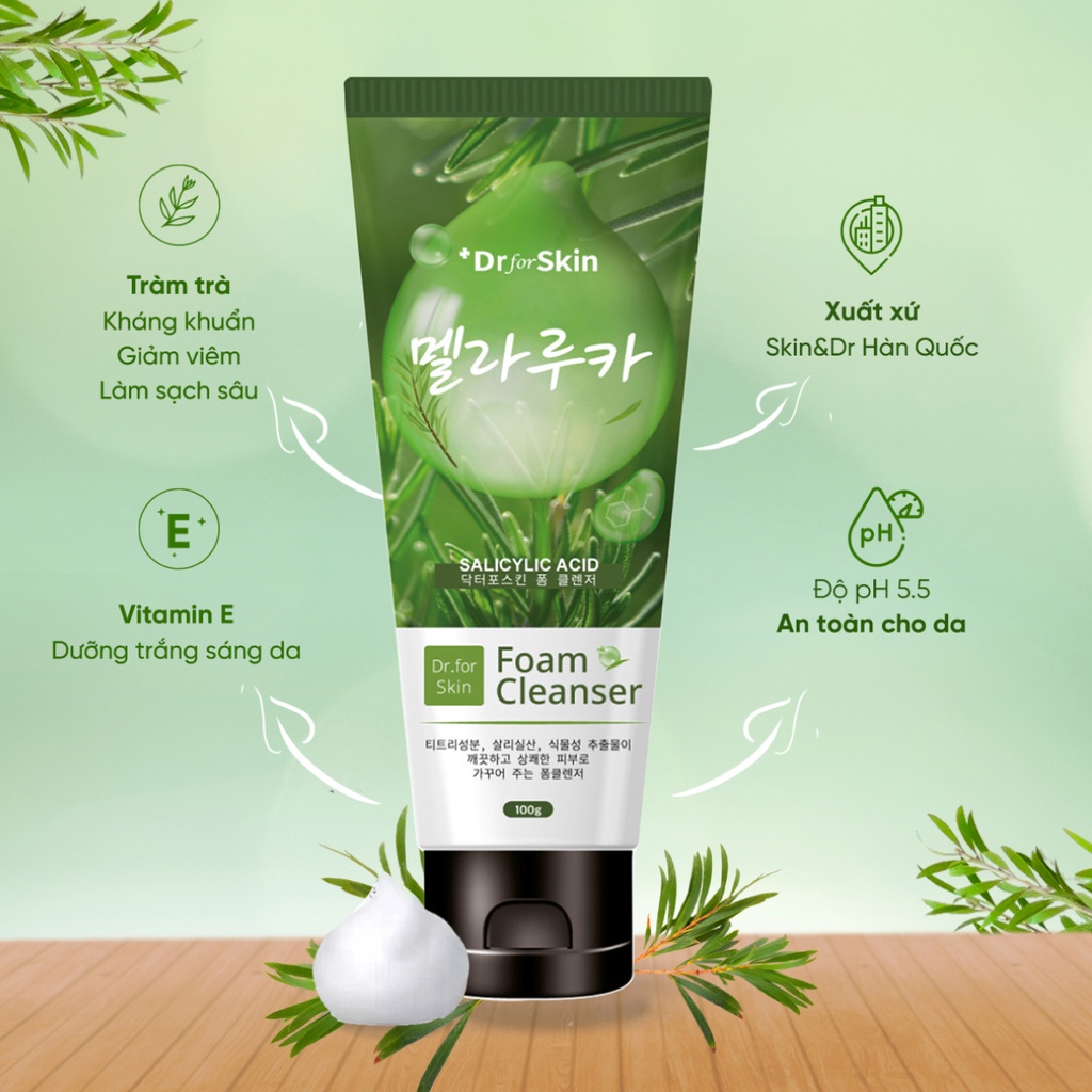 Sữa rửa mặt cho da mụn tràm trà Skin&dr 100g dưỡng ẩm trắng da