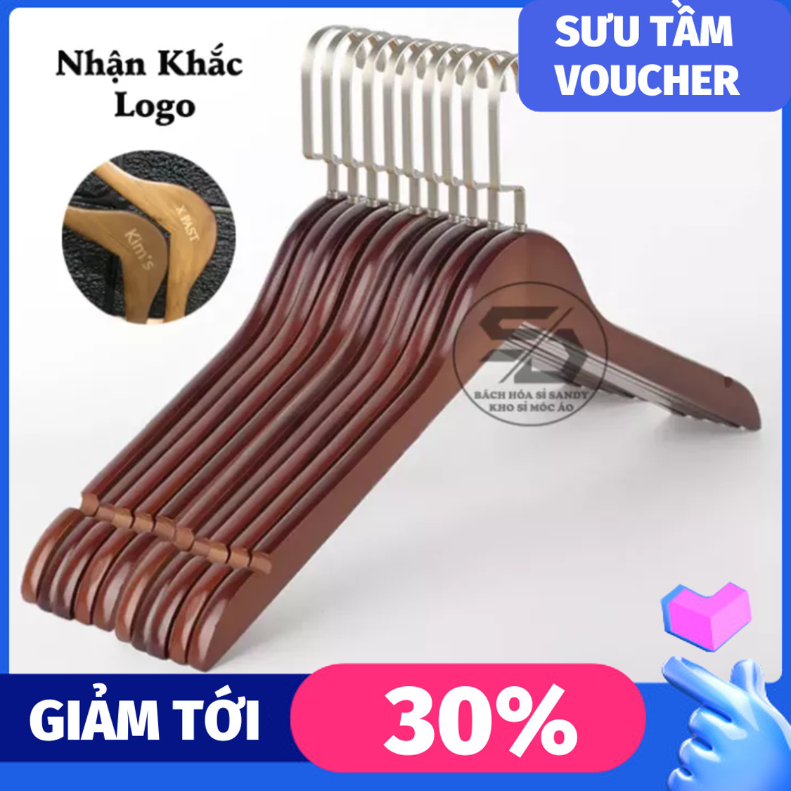 Bộ 10 móc gỗ treo quần áo móc gỗ nâu ktn 44.5cm