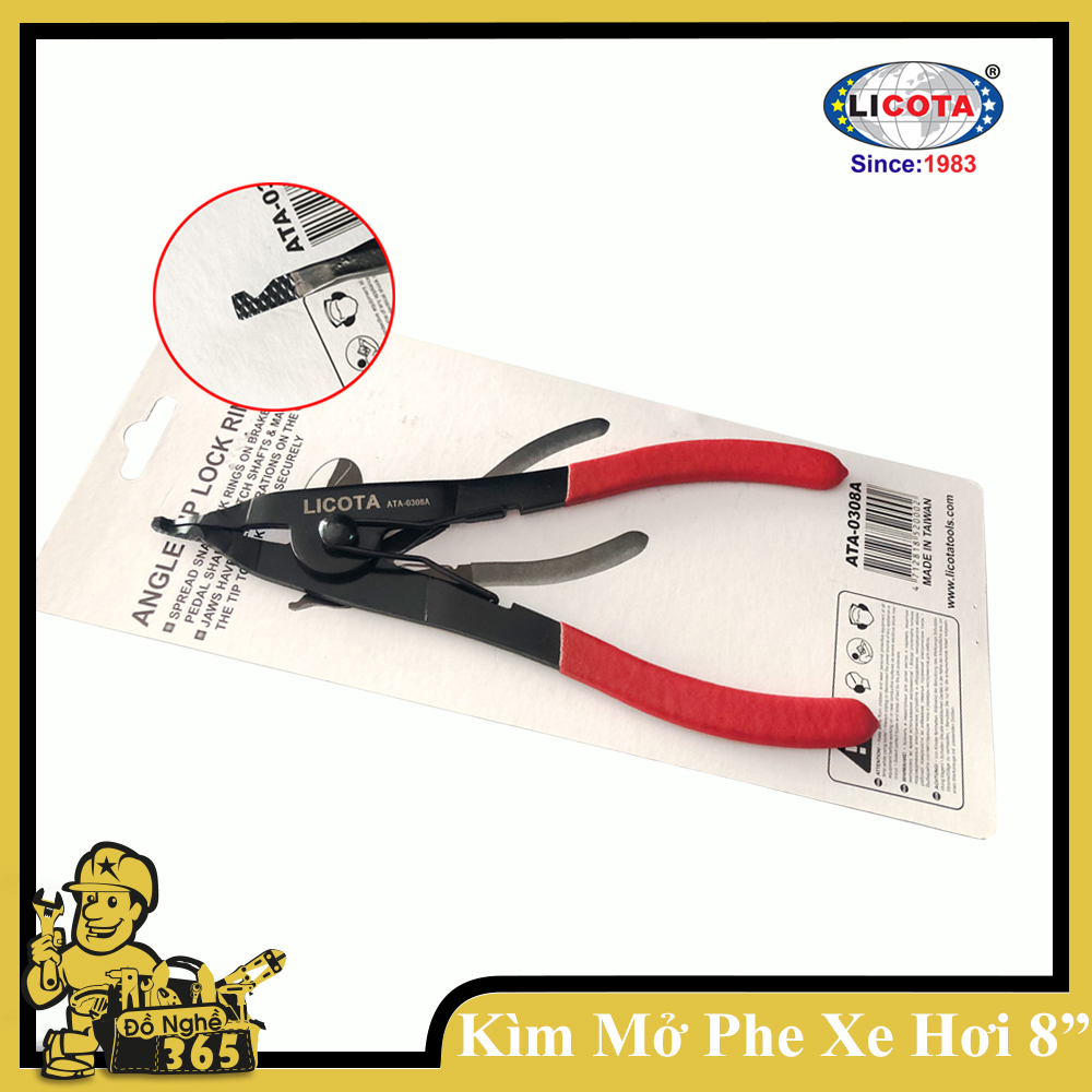 Kìm mở phe xe hơi miệng dẹp 8" Licota , kìm phe được chế tạo bằng thép CR-V, chịu lực tốt, chuyên tháo lắp các vòng phe không có lỗ