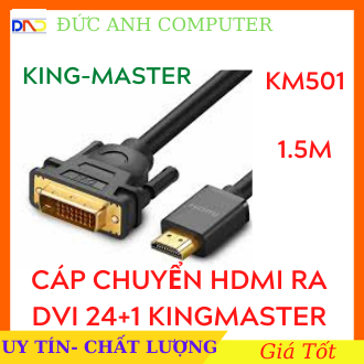 Cáp HDMI to DVI 24 +1 Kingmaster- dài 1.5M- Chính Hãng Phân Phối- Truyền Dẫn Tín Hiệu Tốt, HDMI ra DVI