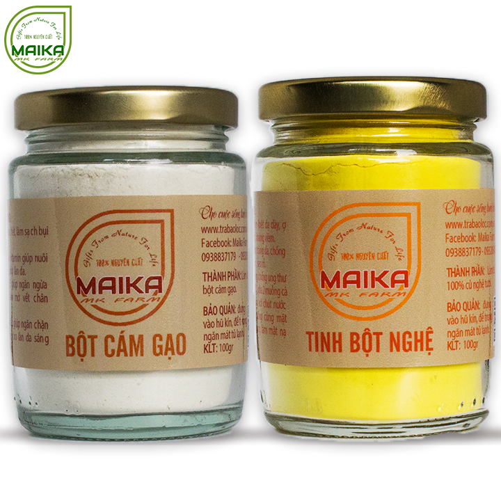 Combo Bột Cám Gạo + Tinh Bột Nghệ - Nguyên Chất MK Farm (100g/hũ)